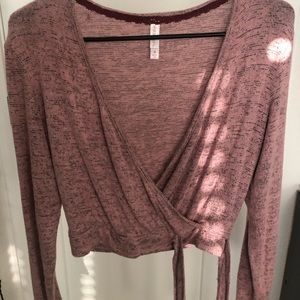 pink cropped cross tie shirt, size M